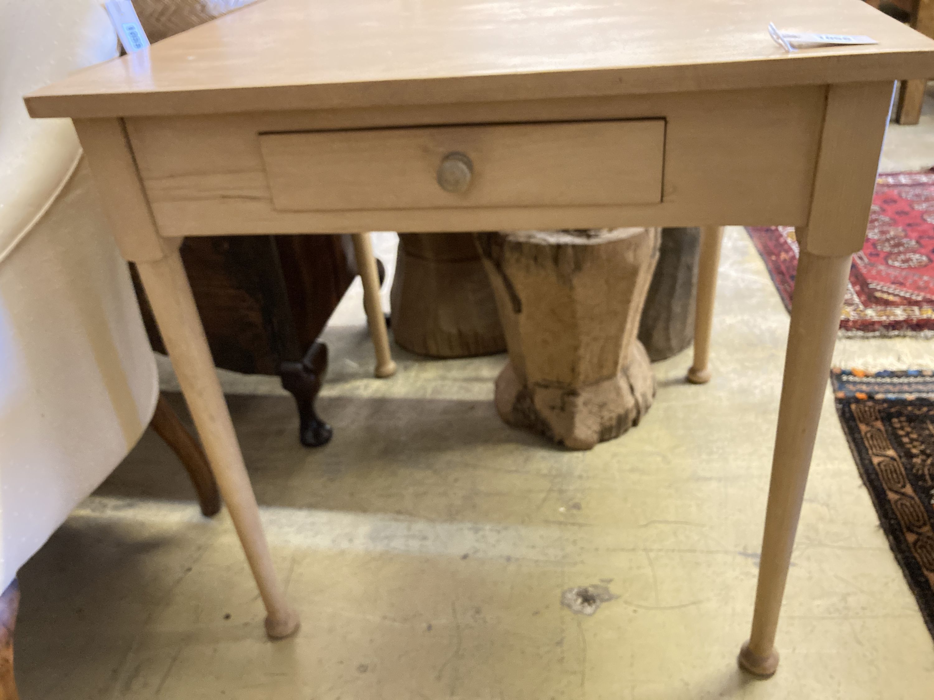 A pine and beech side table, fitted drawer, width 76cm, depth 75cm, height 76cm